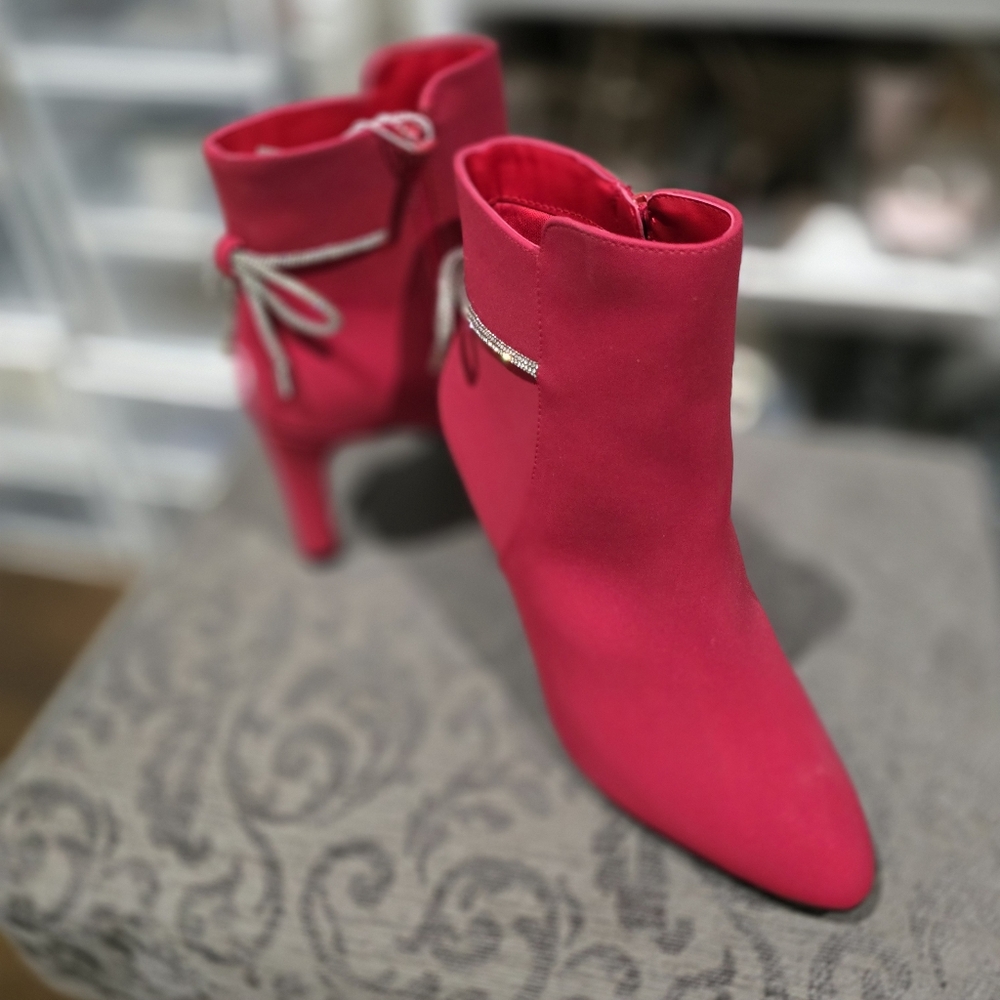 Vibrant Red Suede Ankle Booties